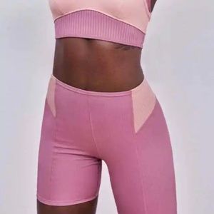 For Love & Lemons Dusty Pink Dani Ribbed Color Block Biker Shorts Size S